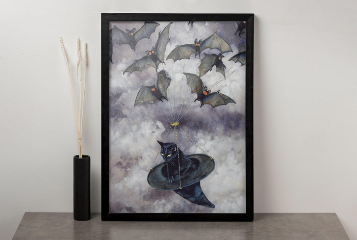 Cat and Bat Watercolor Canvas Wall Art