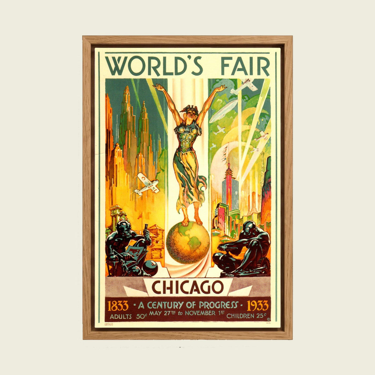 Feed Floating Oak Chicago Worlds Fair 1933 Canvas Wall Art, Century of Progress Vintage Travel Poster