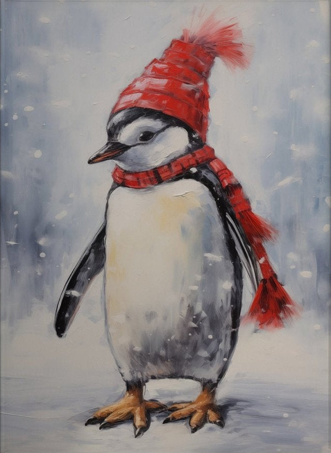 Winter Penguin Christmas Canvas Wall Art