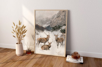 Josef Schmitzberger Red Deer in Winter Canvas Art