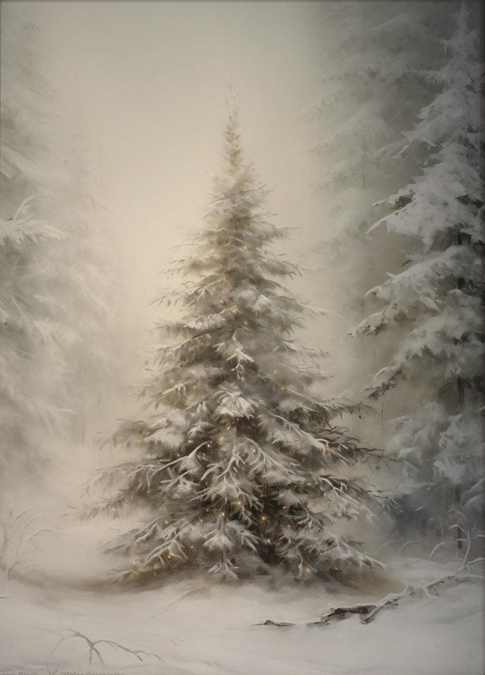 Snowy Christmas Tree Winter Forest Canvas Art