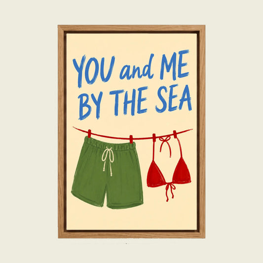 Coastal Summer canvas wall art in a floating oak frame