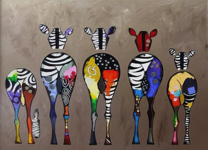 Abstract Zebra Herd Colourful Rears Wall Art