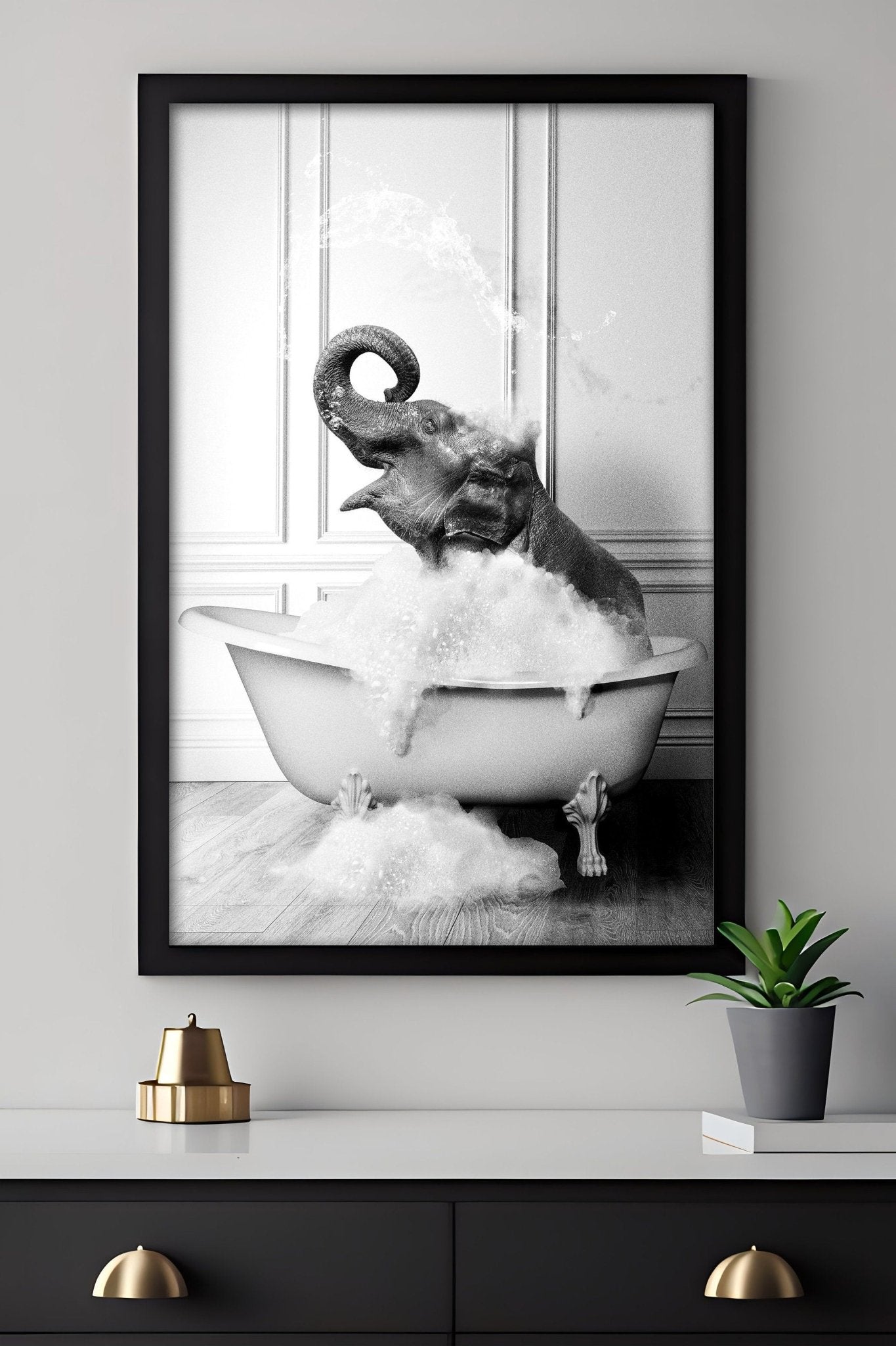 Cute Elephant in Tub Canvas Poster - Canvasworkshop