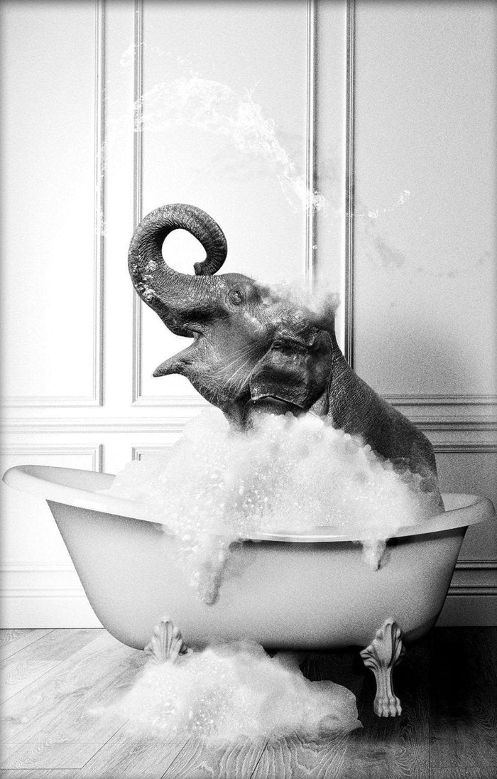 Elephant in Bathtub Funny Bathroom Canvas Art