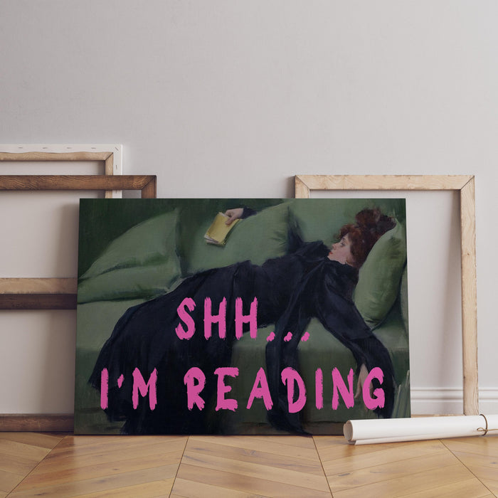 Shh I'm Reading Altered Art Canvas Wall Art