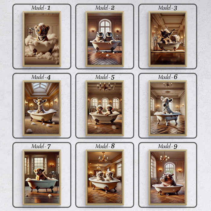 Ultra-Realistic Baby animals in Clawfoot Bathtub Canvas Poster