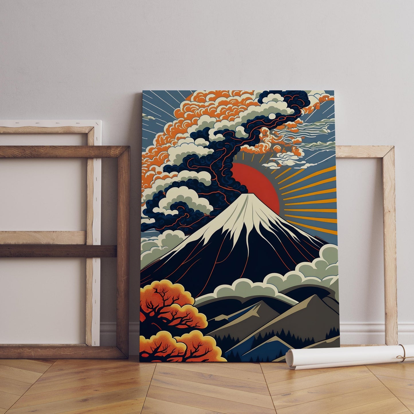 Mount Fuji Japanische Leinwand-Wandkunst, Japandi Leinwand-Wandkunst, Moderne Wandkunst, Mount Fuji Illustrations-Wandkunst, Mount Fuji Poster