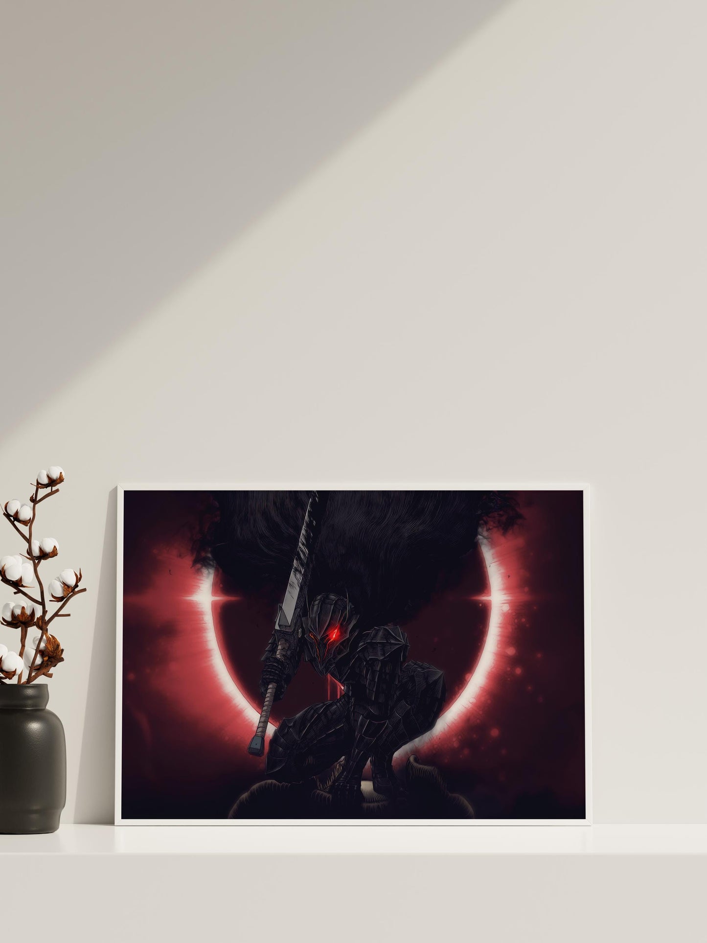 Dark Knight Before Red Eclipse Poster | Dramatisches Fantasy-Wandkunst-Poster | Berserk Mond Poster