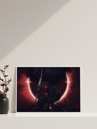 Dark Knight Before Red Eclipse Poster | Dramatisches Fantasy-Wandkunst-Poster | Berserk Mond Poster