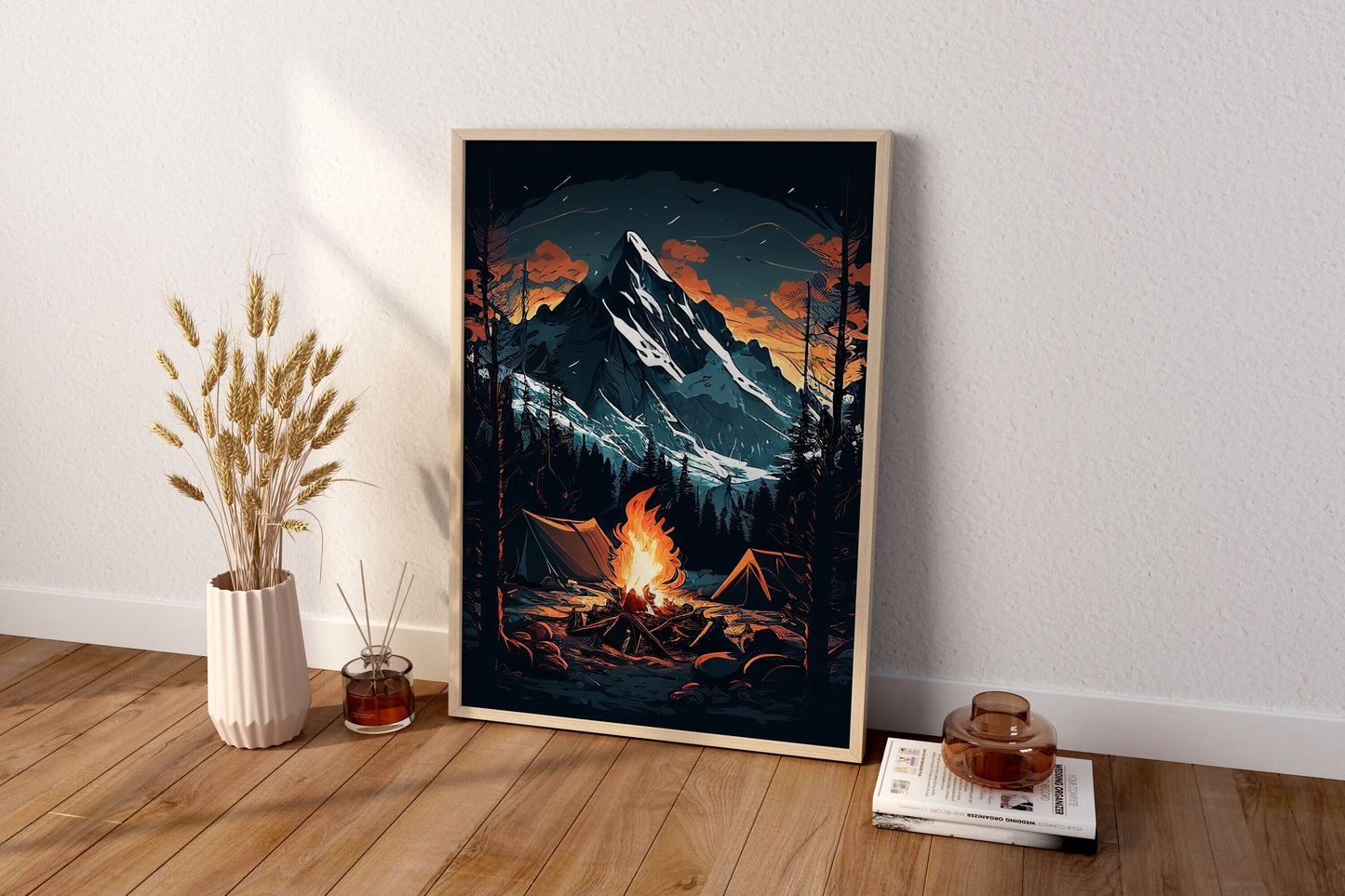 Coole Illustration Leinwand-Wandkunst, Lagerfeuer-Wandkunst, Natur-Wandkunst, Lagerfeuer-Poster, Illustrations-Poster