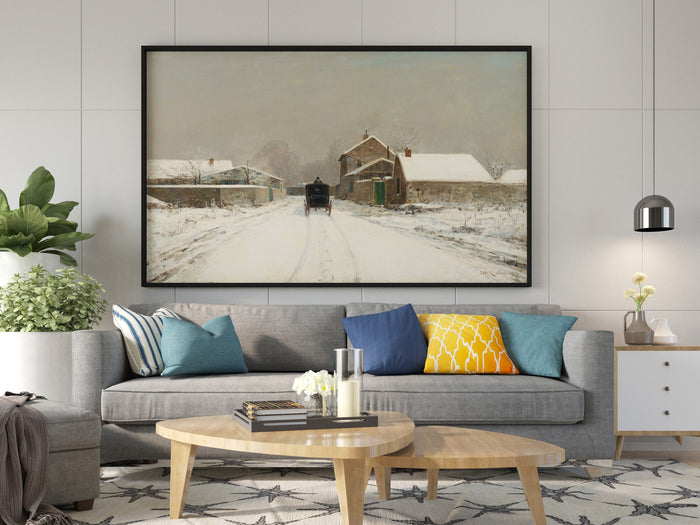 Weihnachtsleinwand-Wandkunst, Weihnachtsdorf-Wandkunst, Vintage-Druck, Vintage-Leinwanddekor, Weihnachtsgeschenk, Weihnachtsdorflandschaft