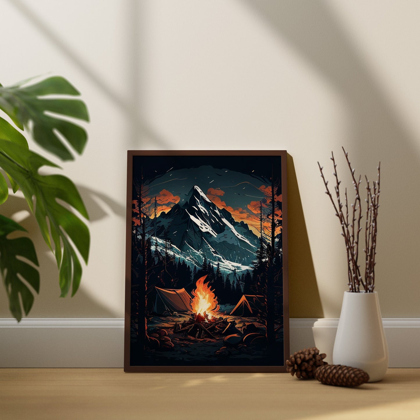 Coole Illustration Leinwand-Wandkunst, Lagerfeuer-Wandkunst, Natur-Wandkunst, Lagerfeuer-Poster, Illustrations-Poster