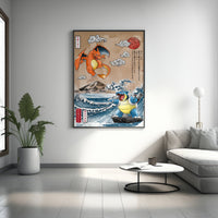 Anime Leinwandbilder, Glurak Leinwandbilder, Glurak vs. Turtok Wandposter, Vintage Anime Poster, Gerahmtes Anime Poster