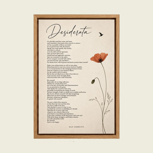 Desiderata by Max Ehrmann canvas wall art in a floating oak frame