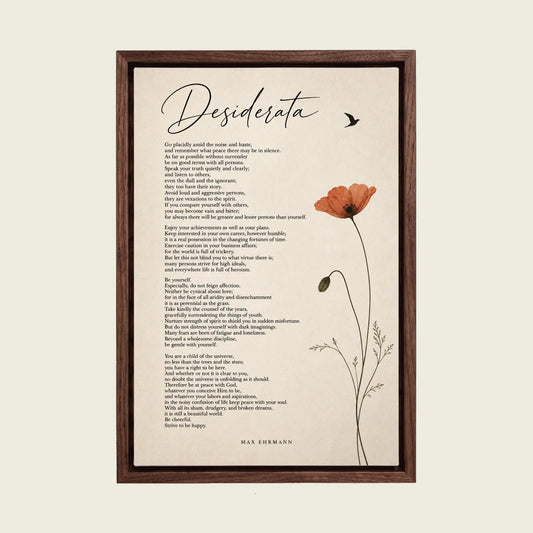 Desiderata by Max Ehrmann canvas wall art in a floating walnut frame