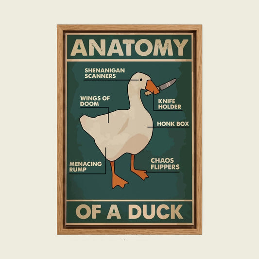 Anatomy of a Duck canvas wall art in a floating oak frame
