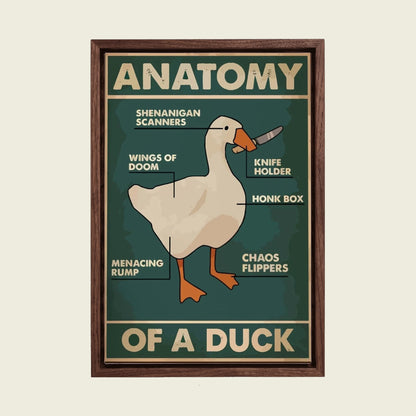 Anatomy of a Duck canvas wall art in a floating walnut frame
