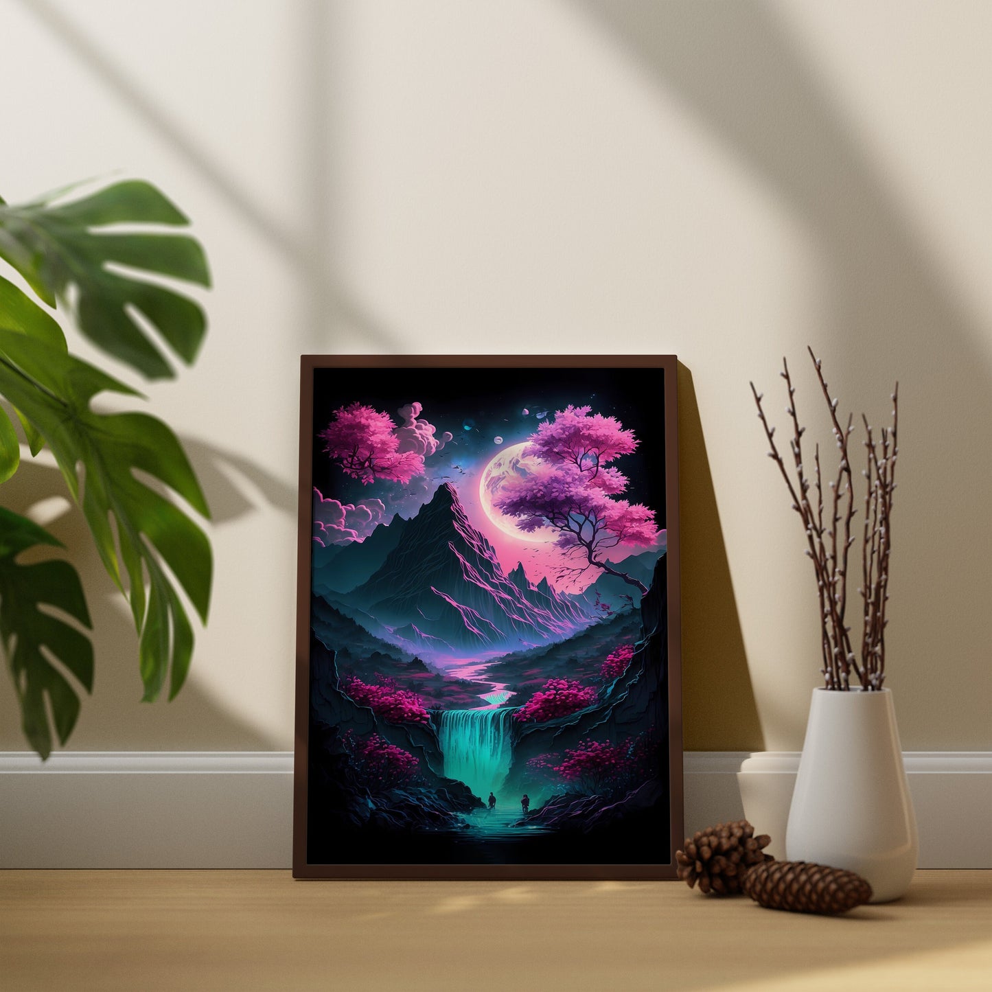 Modern Japanese Art, Japanese Canvas Wall Art, Japan Mountain Art, Synthwave Japanese Art, Japanese Art Poster