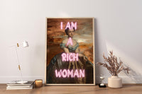 Mom I Am A Rich Woman, Altered Art Poster, Maximalist Wall Art, Girl Power Prints, Feminist Poster, Vintage Fashion Poster,Framed Canvas Art