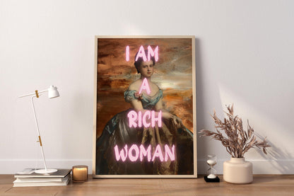 Mom I Am A Rich Woman, Altered Art Poster, Maximalist Wall Art, Girl Power Prints, Feminist Poster, Vintage Fashion Poster,Framed Canvas Art