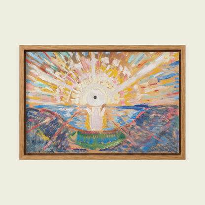 The Sun by Edvard Munch canvas wall art in a floating oak frame