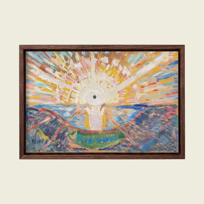 The Sun by Edvard Munch canvas wall art in a floating walnut frame