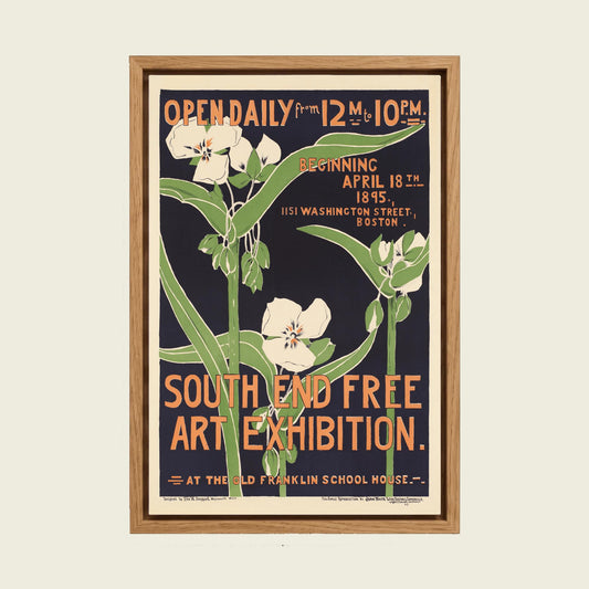 Floral Exhibition Poster by Ethel Reed canvas wall art in a floating oak frame