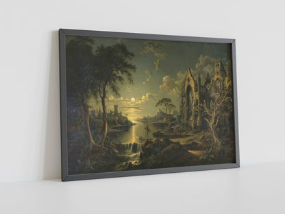 Sebastian Pether Leinwand-Wandkunst, Sebastian Pether – Eine verfallene gotische Kirche, Beliebte Kunst-Leinwand, Mondschein-Leinwandkunst, Berühmte Wandkunst