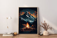 Coole Illustration Leinwand-Wandkunst, Lagerfeuer-Wandkunst, Natur-Wandkunst, Lagerfeuer-Poster, Illustrations-Poster