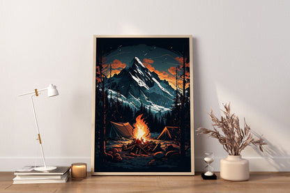 Coole Illustration Leinwand-Wandkunst, Lagerfeuer-Wandkunst, Natur-Wandkunst, Lagerfeuer-Poster, Illustrations-Poster