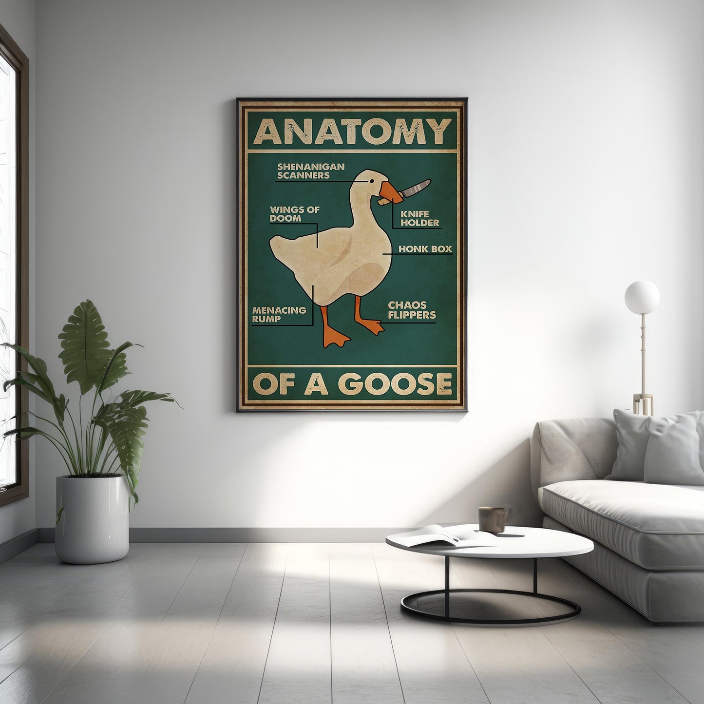 Funny Goose Anatomy Poster | Humorous Knife Goose Wall Art Print