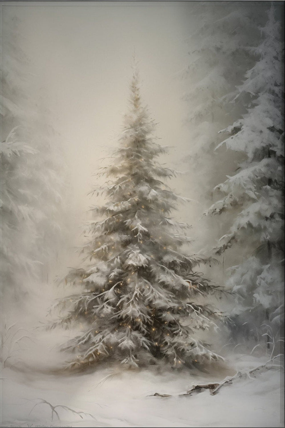 Artwork - Christmas Tree Canvas Wall Art, Christmas Tree Canvas, Vintage Print, Vintage Canvas Decor, Christmas Gift, Christmas Tree Wall Art