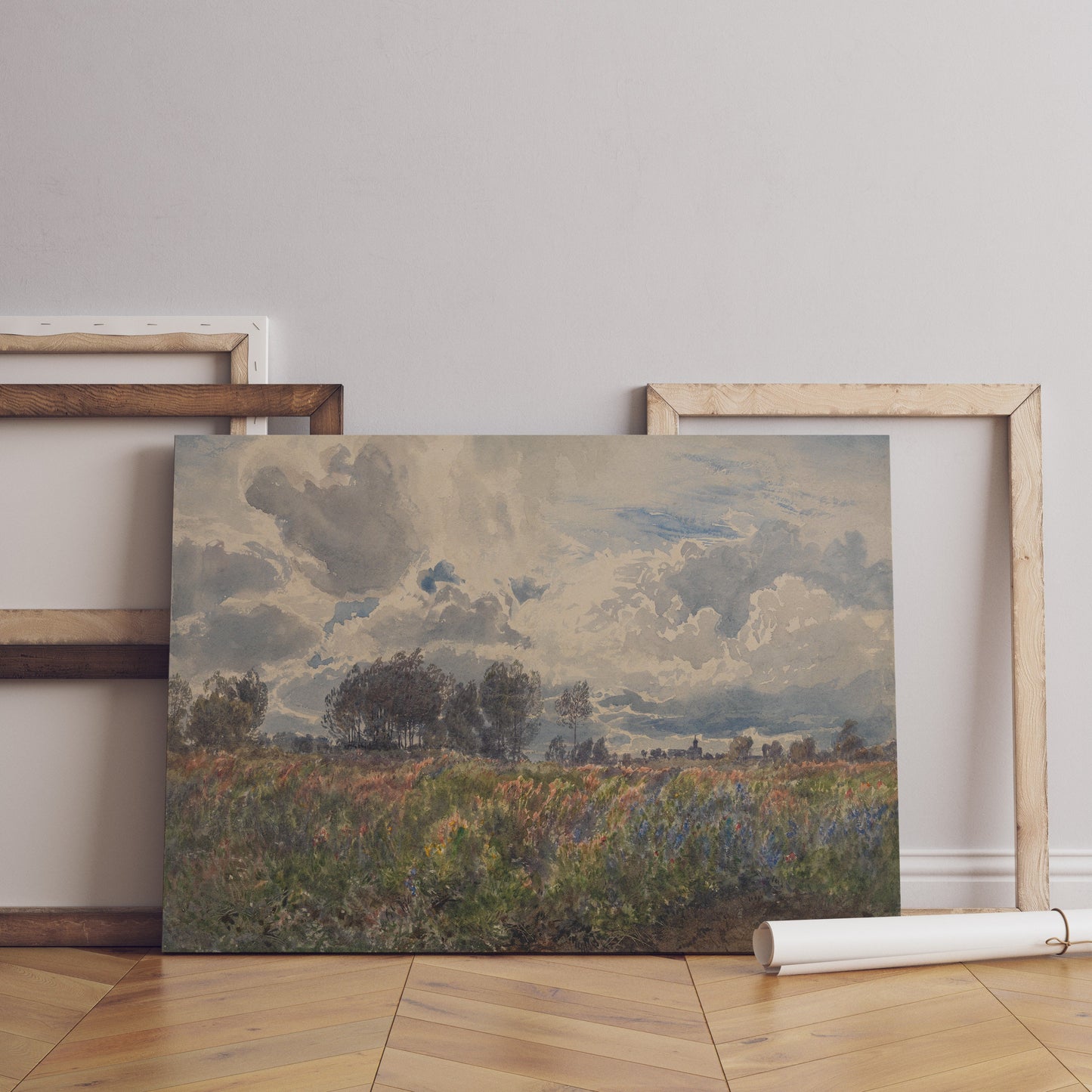 Henry Moore Wandkunst, Landschaft Leinwand Wandkunst, Schauerlicher Juni Leinwand Wandkunst, Vintage Landschaft, Leinwand Malerei Poster, Blumenfeld