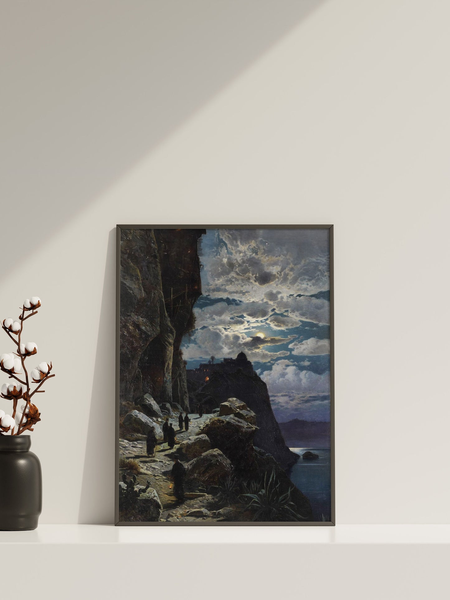 Hermann Corrodi Leinwand-Wandbild, Hermann Corrodi Nacht auf dem Berg Athos, Beliebtes Kunst-Leinwandbild, Leinwanddruck, Leinwanddruck-Kunst, Berühmtes Wandbild