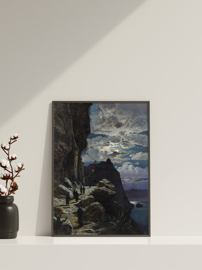 Hermann Corrodi Leinwand-Wandbild, Hermann Corrodi Nacht auf dem Berg Athos, Beliebtes Kunst-Leinwandbild, Leinwanddruck, Leinwanddruck-Kunst, Berühmtes Wandbild