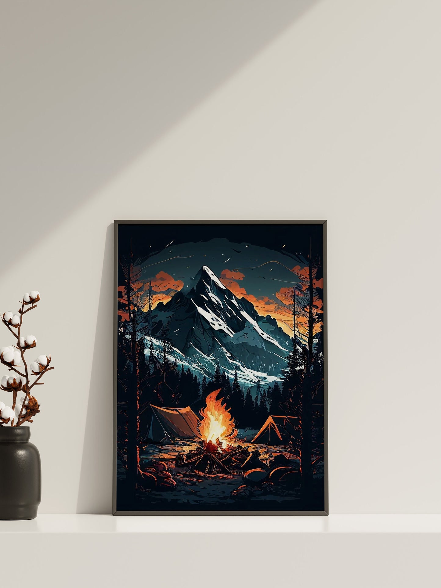 Coole Illustration Leinwand-Wandkunst, Lagerfeuer-Wandkunst, Natur-Wandkunst, Lagerfeuer-Poster, Illustrations-Poster