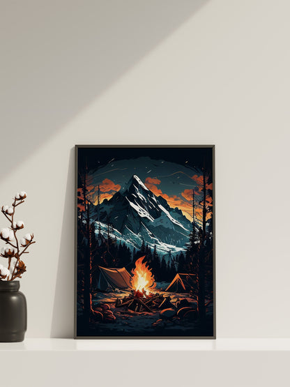 Coole Illustration Leinwand-Wandkunst, Lagerfeuer-Wandkunst, Natur-Wandkunst, Lagerfeuer-Poster, Illustrations-Poster