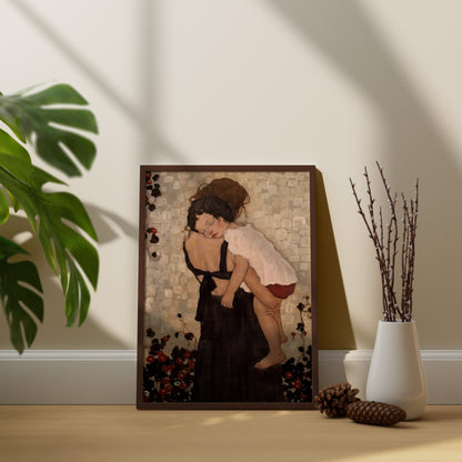 Mutter und Kind Gustav Klimt, Klimt Wandkunst, Weihnachtsgeschenk, Gerahmtes und Ungerahmtes Leinwand-Wanddekor, Klimt Poster, Moderne Wandkunst