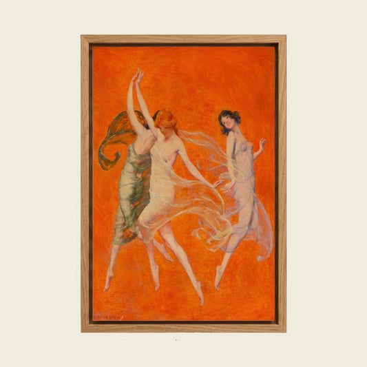 Dancers by Franz von Stuck canvas wall art in a floating oak frame