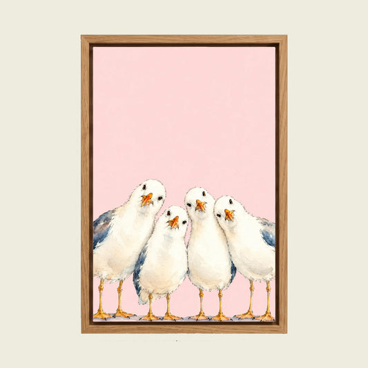 Seagull canvas wall art in a floating oak frame