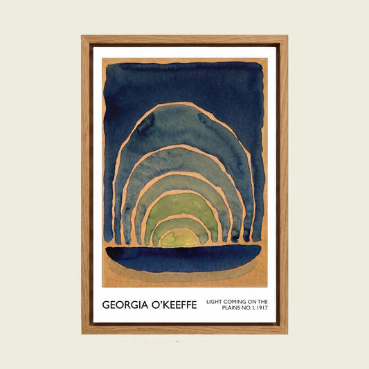 Light Coming on the Plains I by Georgia O'Keeffe canvas wall art in a floating oak frame