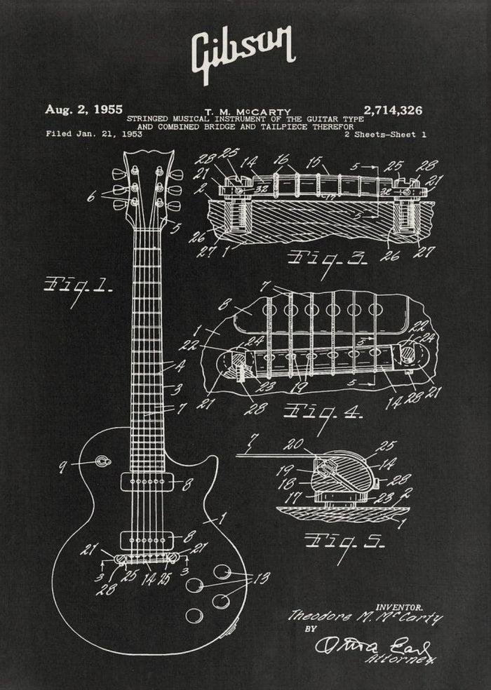Gibson Les Paul Guitar Blueprint Canvas Print