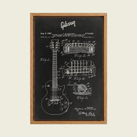 Gibson Les Paul Blueprint canvas wall art in a floating oak frame