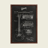 Gibson Les Paul Blueprint canvas wall art in a floating walnut frame