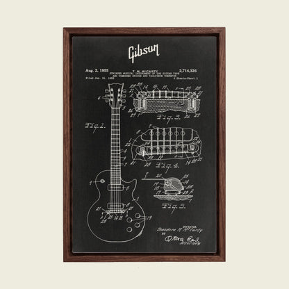 Gibson Les Paul Blueprint canvas wall art in a floating walnut frame