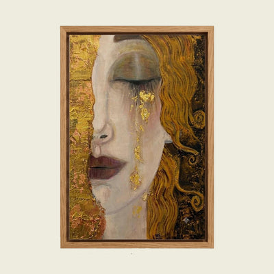 Feed Floating Oak Gold Leaf Woman Portrait Canvas, Gustav Klimt Inspired Wall Art