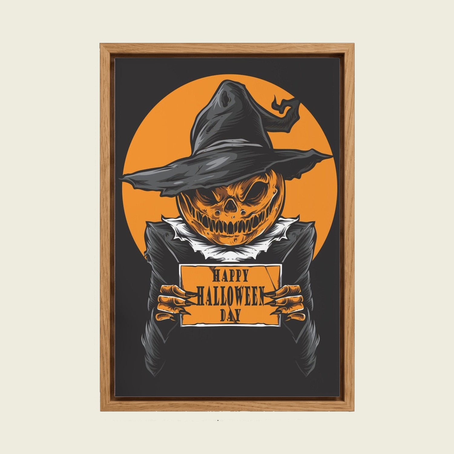 Feed Floating Oak Happy Halloween Pumpkin Skeleton Wall Art