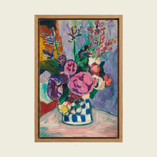 Peonies by Henri Matisse canvas wall art in a floating oak frame