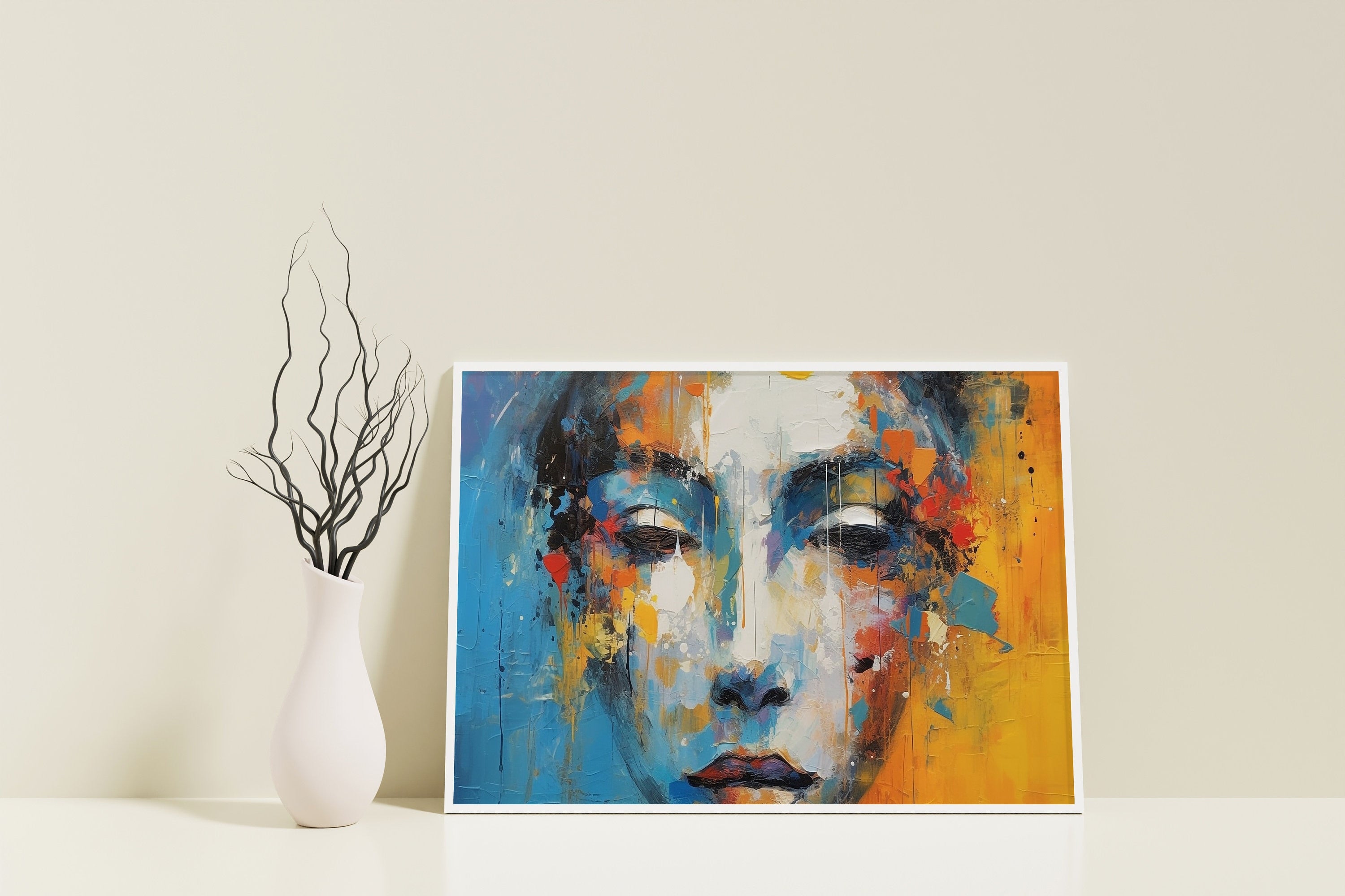 Beautiful Female Face with Oil Paints Canvas Poster Art